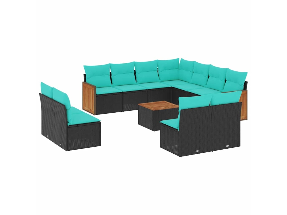 Conjunto de Sofá de Jardim, 12 Peças, Almofadas, Rattan Preto MAISON EXCLUSIVE
