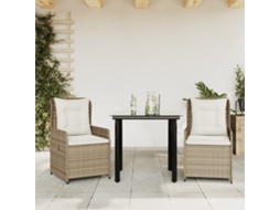 Vidaxl 3 Pcs Conjunto De Jantar P/ Jardim Com Almofadões Vime Pe Bege