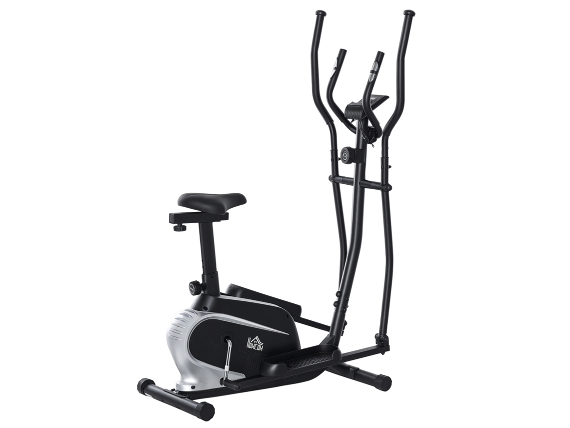 Elíptico Homcom Com 8 Níveis De Resistência Magnética, Assento Ajustável E Tela Lcd, Prático Para Exercícios Em Casa Cor Preta 103x62x151cm