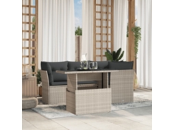 Vidaxl 5 Pcs Conj. Sofás Jardim C/ Almofadões Vime Pe Cinzento-claro