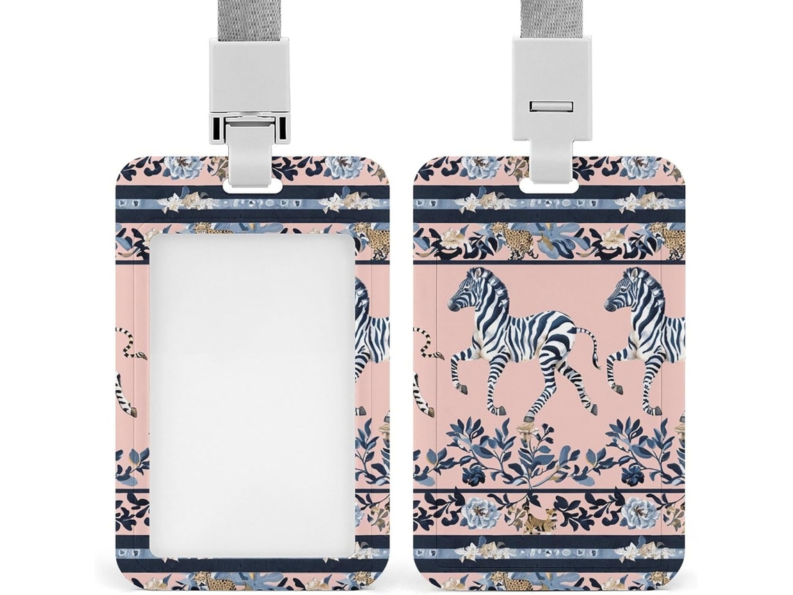 Clipe Crachá, Porta Crachá Com Estampa De Zebra Fofa Corrida, Com Cordão, Porta Cartão De Identificação, Porta