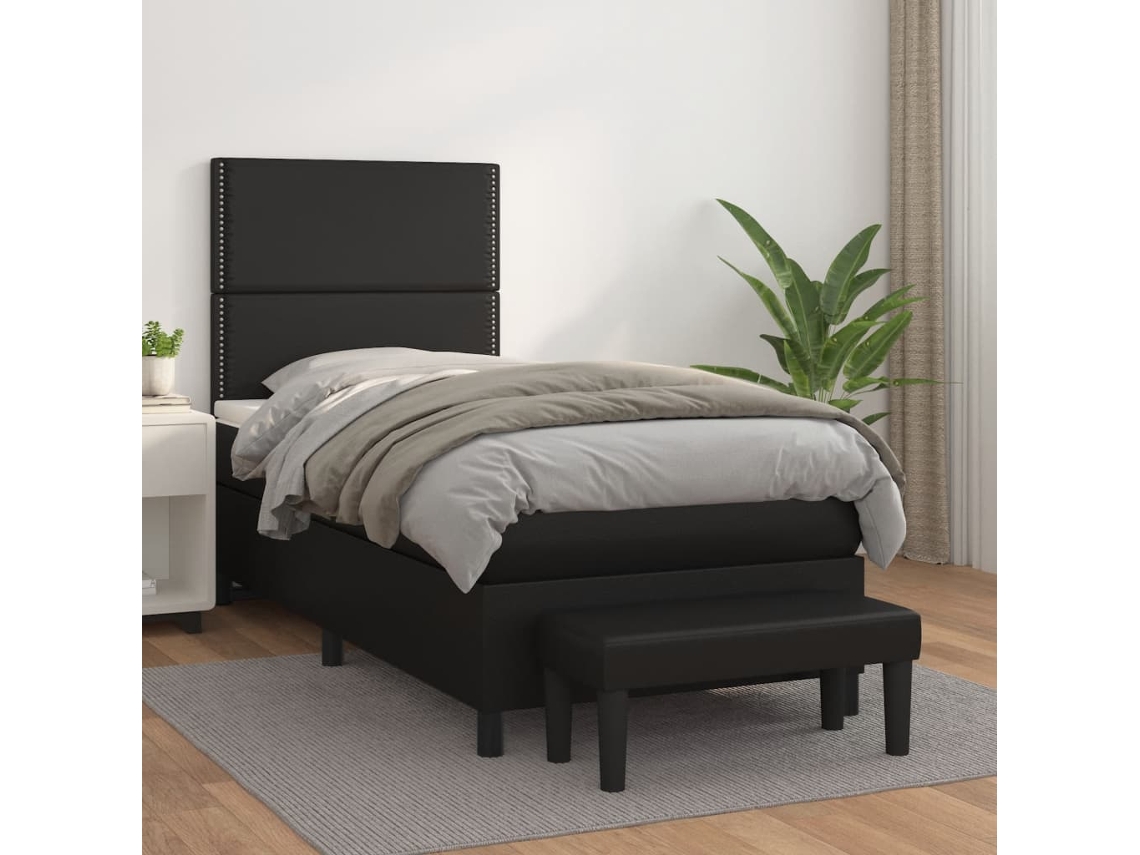 Vidaxl Cama com Molas/colchão 90x200 Cm Couro Artificial Preto