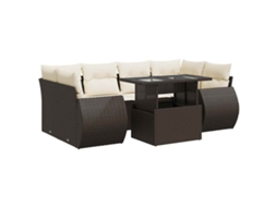 Conjunto de 7 Sofás de Jardim com Almofadões Vime Pe Castanho MAISON EXCLUSIVE (7 pcs)