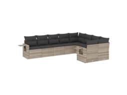Conjunto 9 sofás jardim com almofadões VIDAXL vime PE cinzento-claro
