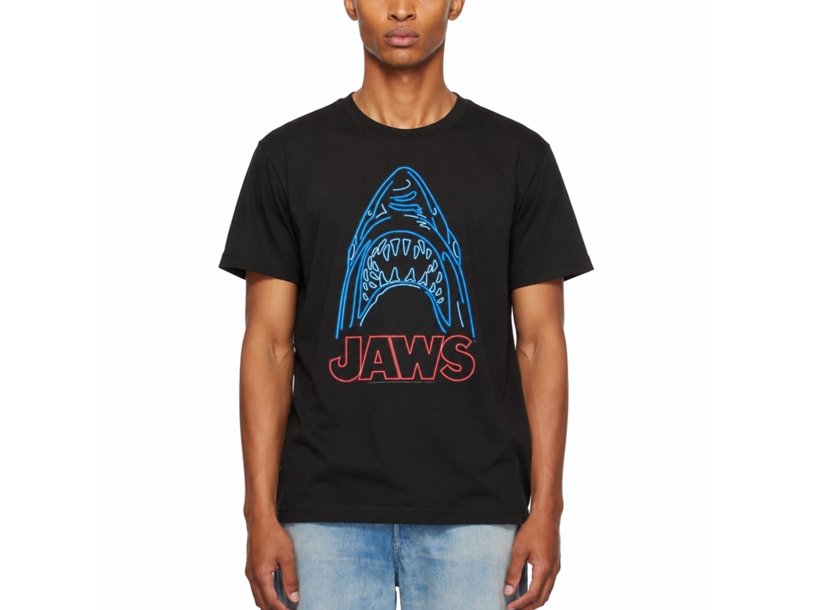 Rockinstone Jaws Movie Neon Black Adult T-shirt Size:s