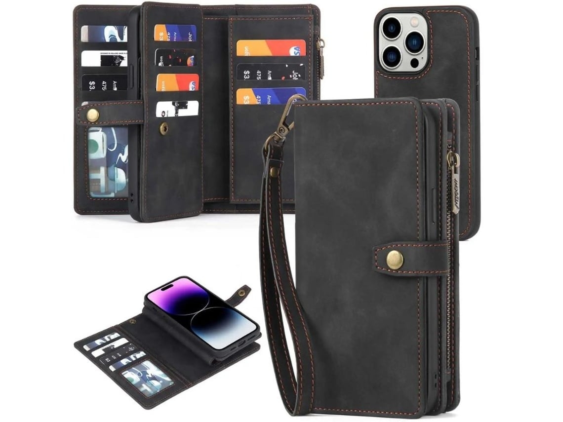 Capa Fólio Livro Fecho Correr para iPhone 12 pro max VEANXIN Preto