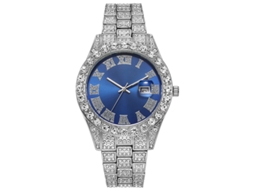 Relógio homem pulseira aço com diamantes estilo hip-hop. Calendário e design elegante de quartzo.