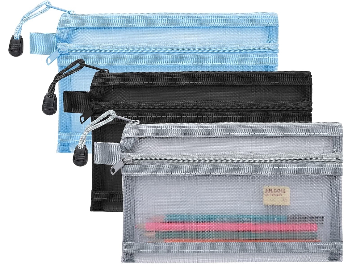 Estojo para Lápis, 3 Peças, Transparente, Multifuncional, com Zíper, Meninas AQUAFORGE