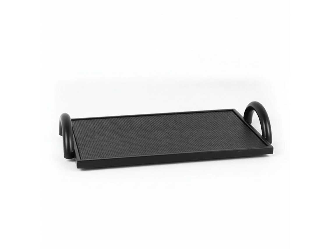 Bandeja Retangular De Metal Com Bordas Elevadas E Alças Em Formato De Laço, Design Minimalista.