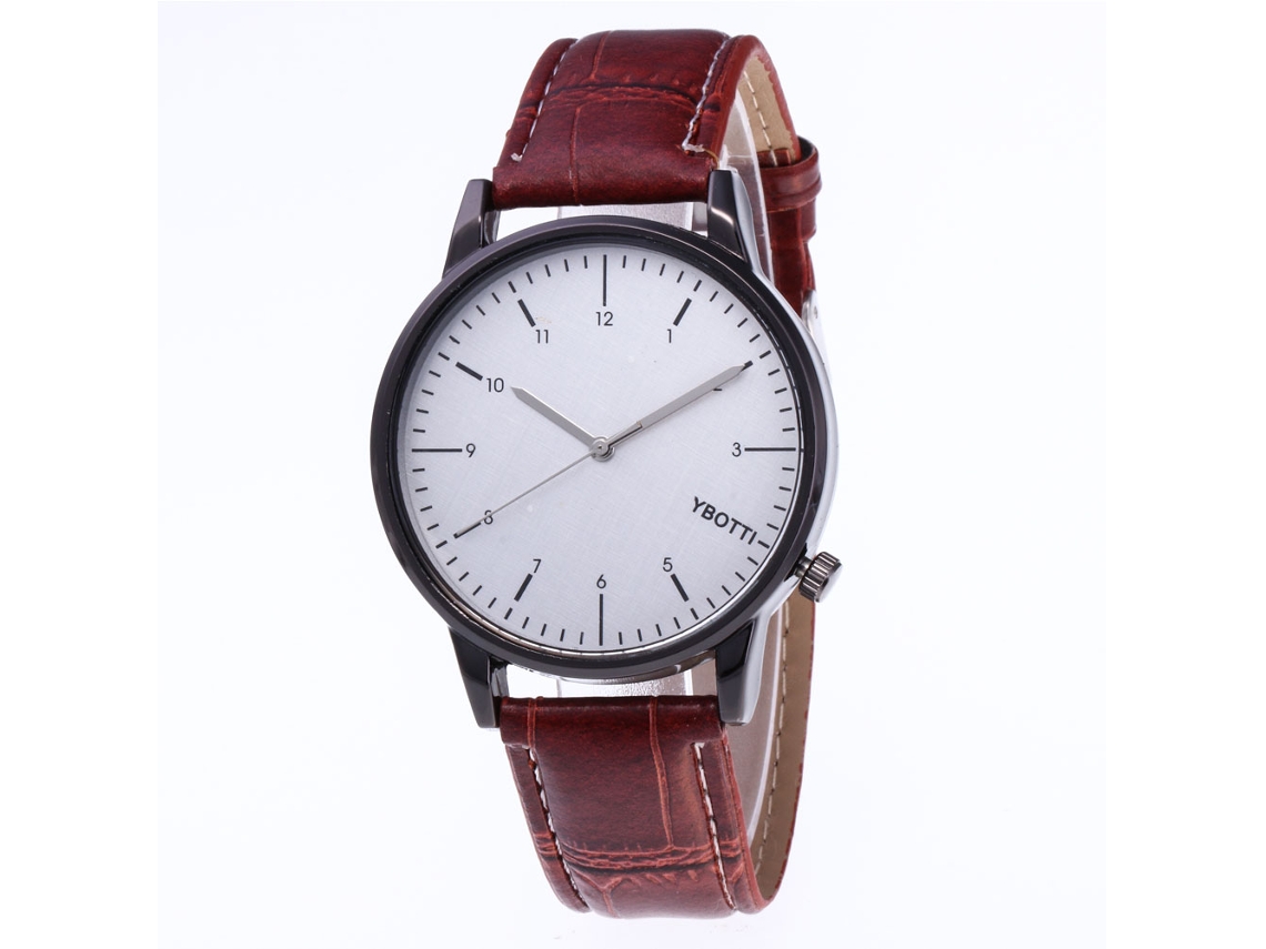 Relógio de pulso masculino com pulseira de couro PU, mostrador branco, quartzo, Zhoulianfa