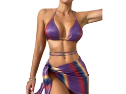 Conjunto de Traje de Banho Feminino Gradiente Roxo M
