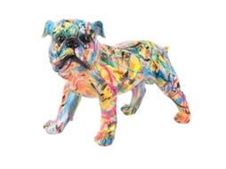 Escultura De Bulldog Inglês Com Grafite Colorido Para Decoração