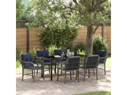 Vidaxl Conjunto de Jantar para Jardim 7 Pcs Cinza e Preto Vime