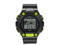 Relógio esportivo casual eletrônico masculino com pulseira de PVC verde fluorescente.
