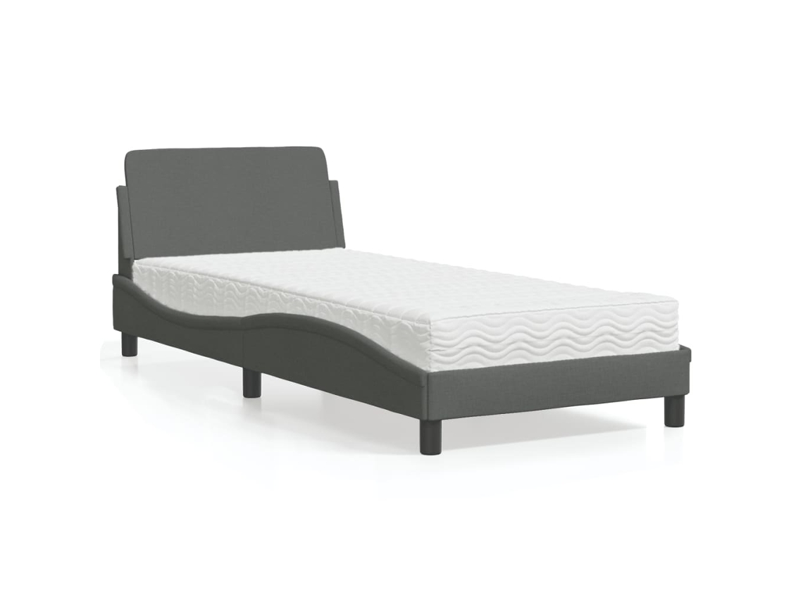 Cama com colchão 90x190 cm tecido cinzento-escuro