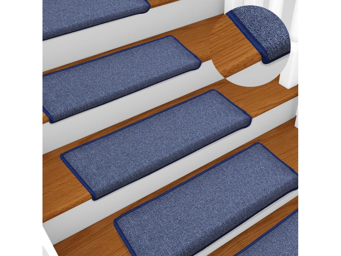 Vidaxl Tapetes De Escada 15 Peças 65x21x4 Cm Azul Com Borda Retangular