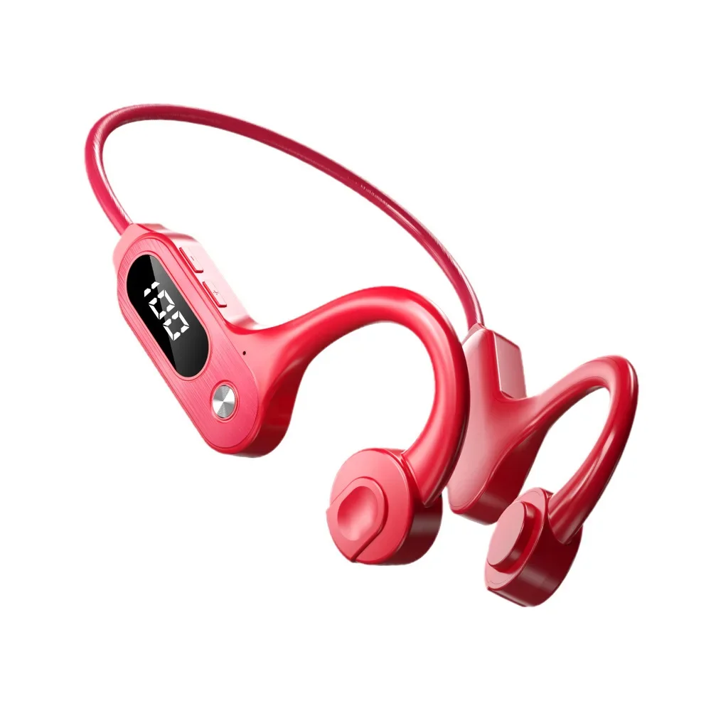 Fones de Ouvido Bluetooth 5.3 com Condução Óssea, Design com Gancho de Orelha, À Prova D'água Ipx5. MDUG (vermelho)