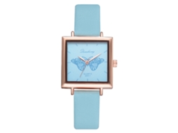 Relógio Feminino de Pulseira Pu com Mostrador Quadrado e Movimento de Quartzo Azul Céu