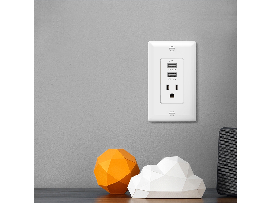 Uma Tomada De Parede (carregamento Rápido De 2,4a, Porta Ca Única + Portas Usb Duplas)
