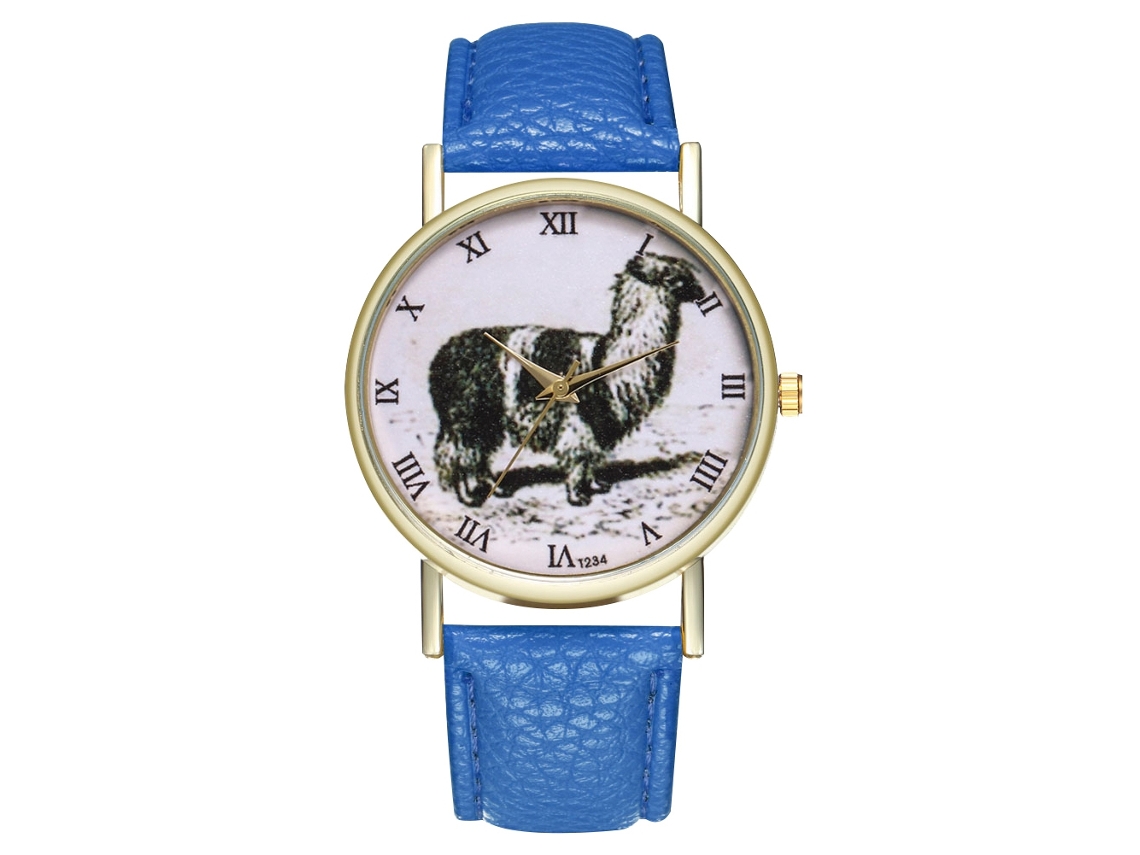 Relógio de pulso unissex Zhoulianfa com mecanismo de quartzo, pulseira de couro PU e estampa animal azul royal.