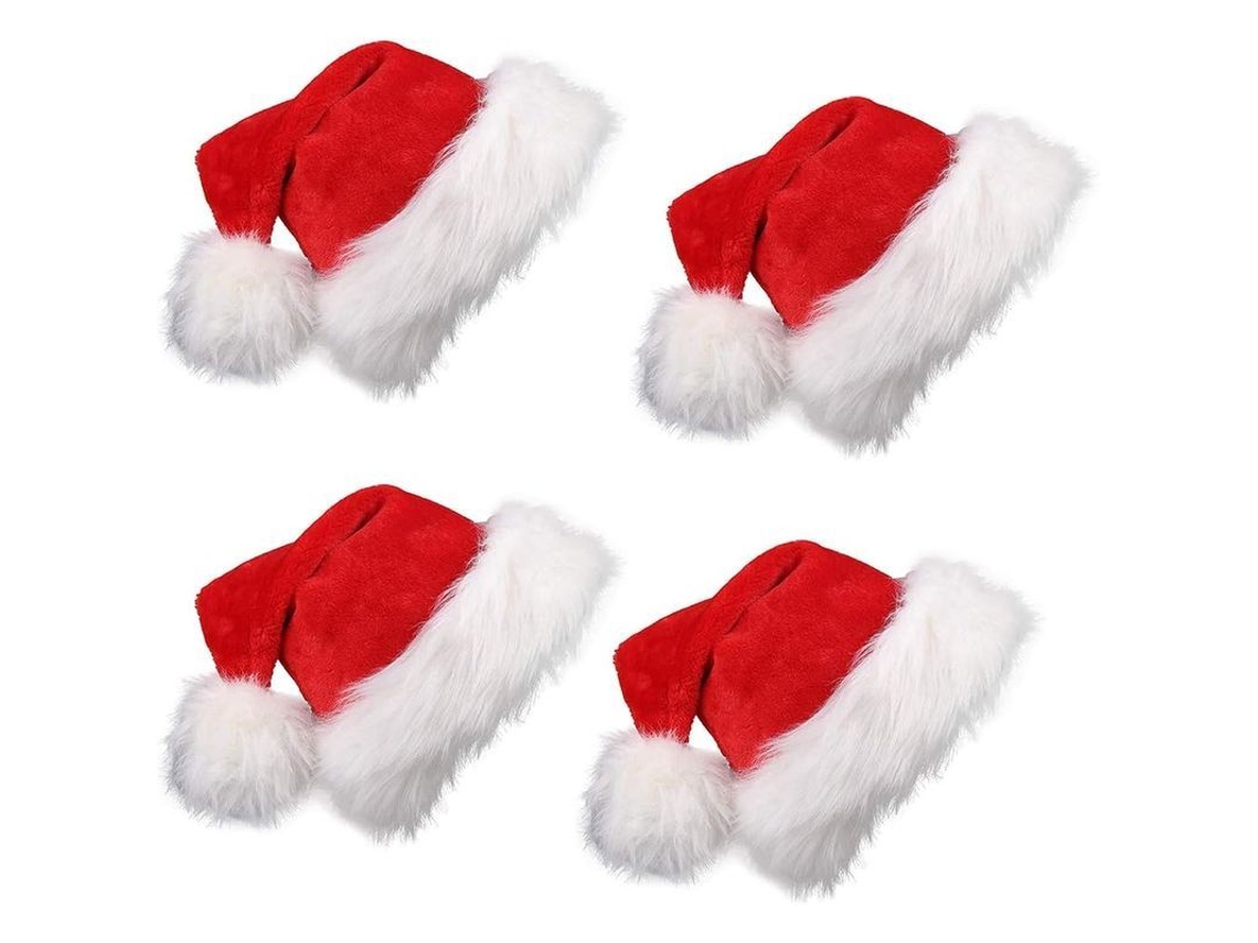 2026-4 Chapéus De Papai Noel Vermelhos Para Adultos E Crianças, Com Espessura Aumentada, Quentinhos, Para Festas De Natal Linjou
