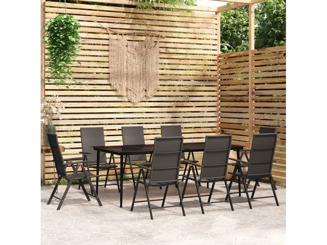 Vidaxl 9 Pcs Conjunto De Jantar Para Jardim Preto