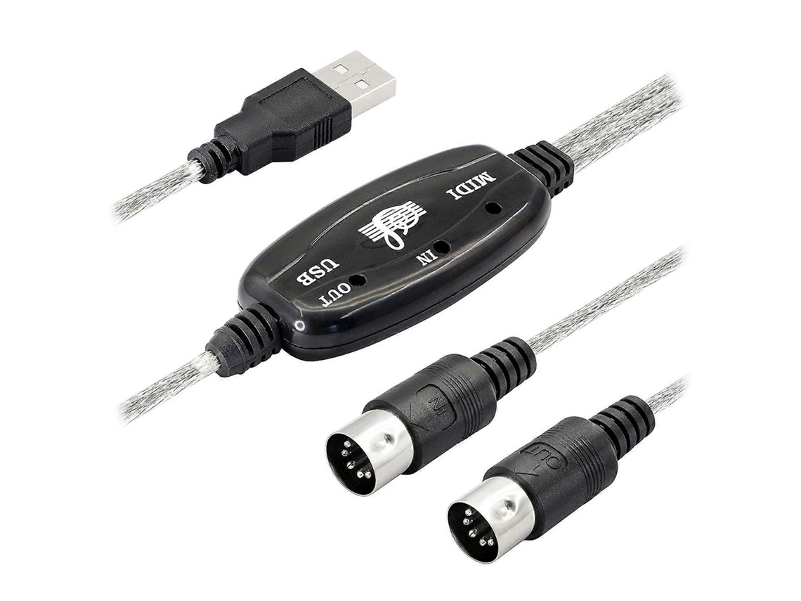 Adaptador de cabo USB MIDI, USB tipo A macho para MIDI DIN interface de cabo de entrada/saída de 5 pinos com indicador LED Wellngs Slowmoose