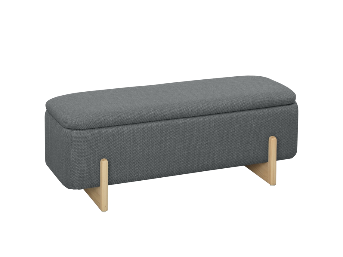Banqueta com Espaço de Armazenamento PONTOCASA, Estofada, Espuma, Cinza Escuro, 111x44x44,5cm