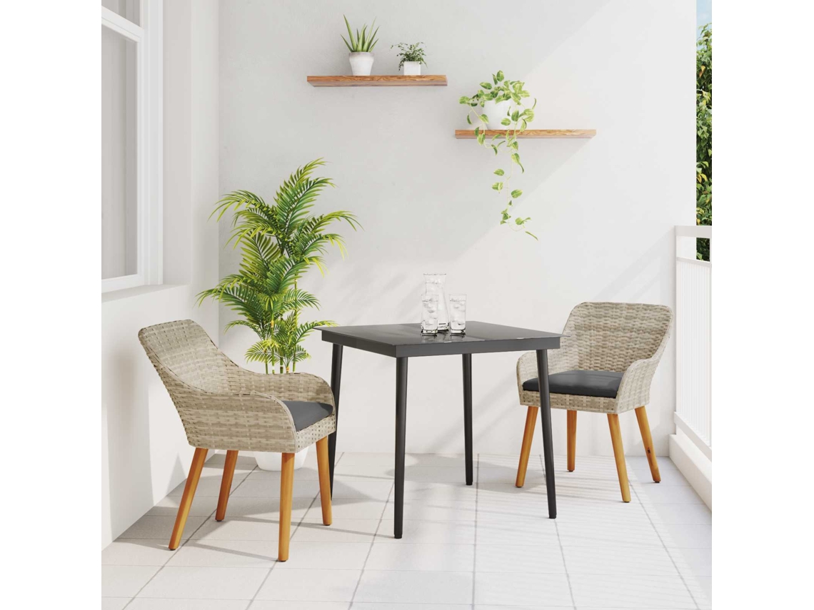 Vidaxl Conjunto De Jantar Para Jardim 3 Pcs Cinzento-claro Vime Pe