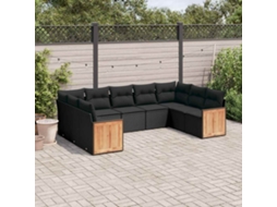 Vidaxl 9 Pcs Conjunto De Sofás P/ Jardim C/ Almofadões Vime Pe Preto