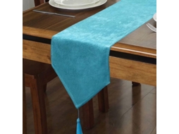 2026 mantel de Mesa de Lino Falso Brillante Lavable com Borlas 35x305 Cm Cor Lago Azul Flash