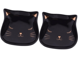Conjunto de 2 bandejas de cerâmica Villcase com design Gato Preto para joias e alimentos, bandejas para organizar Aneis E