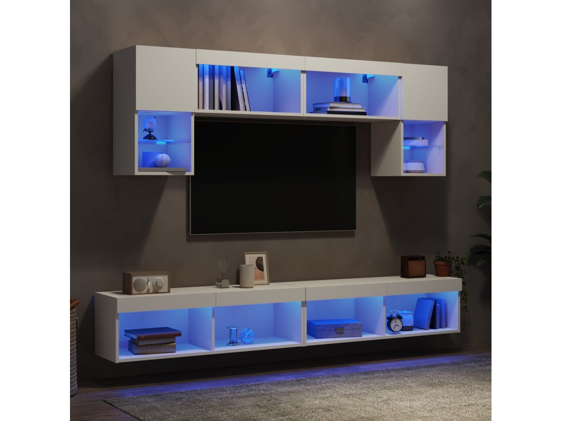 Vidaxl 6pcs Móveis De Parede P/ Tv C/ Leds Derivados De Madeira Branco