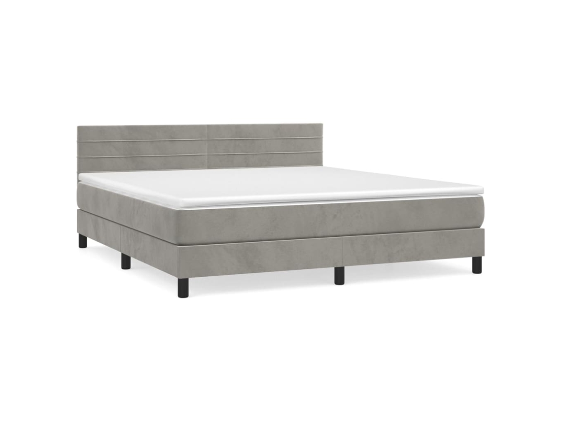 Cama com Molas e Colchão Veludo Cinzento Claro MAISON EXCLUSIVE (180x200 cm)