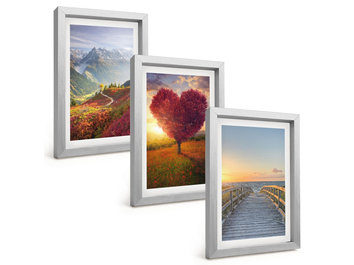Composição De Quadros Paisagens De Montanhas, Árvore, Píer Em Forma De Coração Espelharte (3 Peças 20x30 Cm)