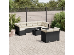 Vidaxl 10 Pcs Conjunto Sofás De Jardim C/ Almofadões Vime Pe Preto