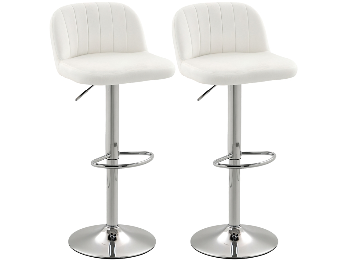Conjunto De 2 Bancos De Bar Com Altura Ajustável Assento Giratório E Apoio Para Os Pés 43x45x81-101 Cm Creme