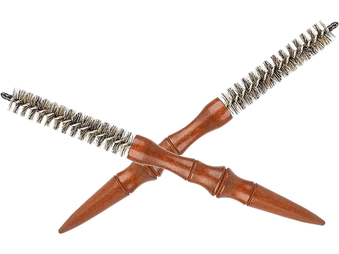 Conjunto Ultechnovo Com 2 Mini Escovas De Cabelo Redondas Em Espiral Madeira Cerdas Javali, Compactas E Portáteis Para