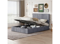 Cama Com Baú Estofada 140x200 Cm Tecido De Veludo Cinza Estilo