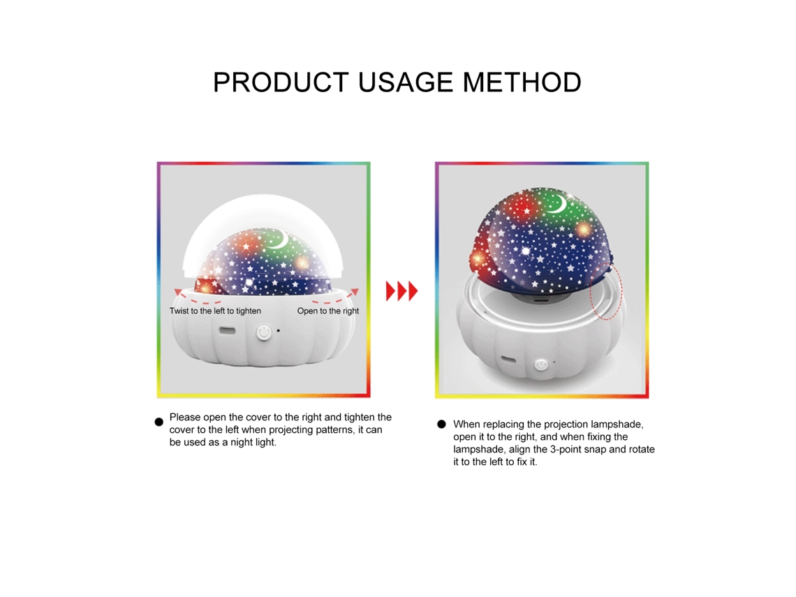 Lâmpada Projetora de Estrelas Usb com Rotação 360° para Quarto de Bebê