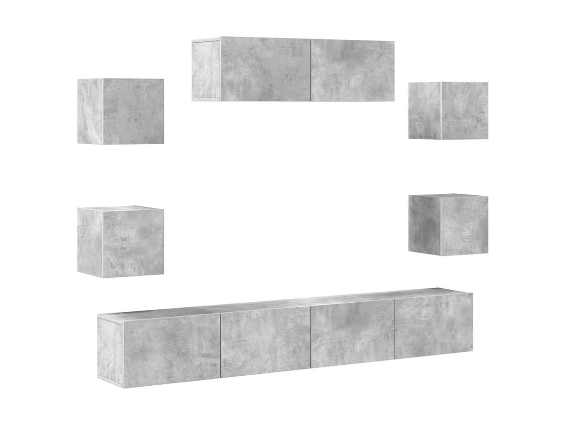 Conjunto de Tv Moveis 7 Pcs Madeira Processada Cinzento Cimento MAISON EXCLUSIVE