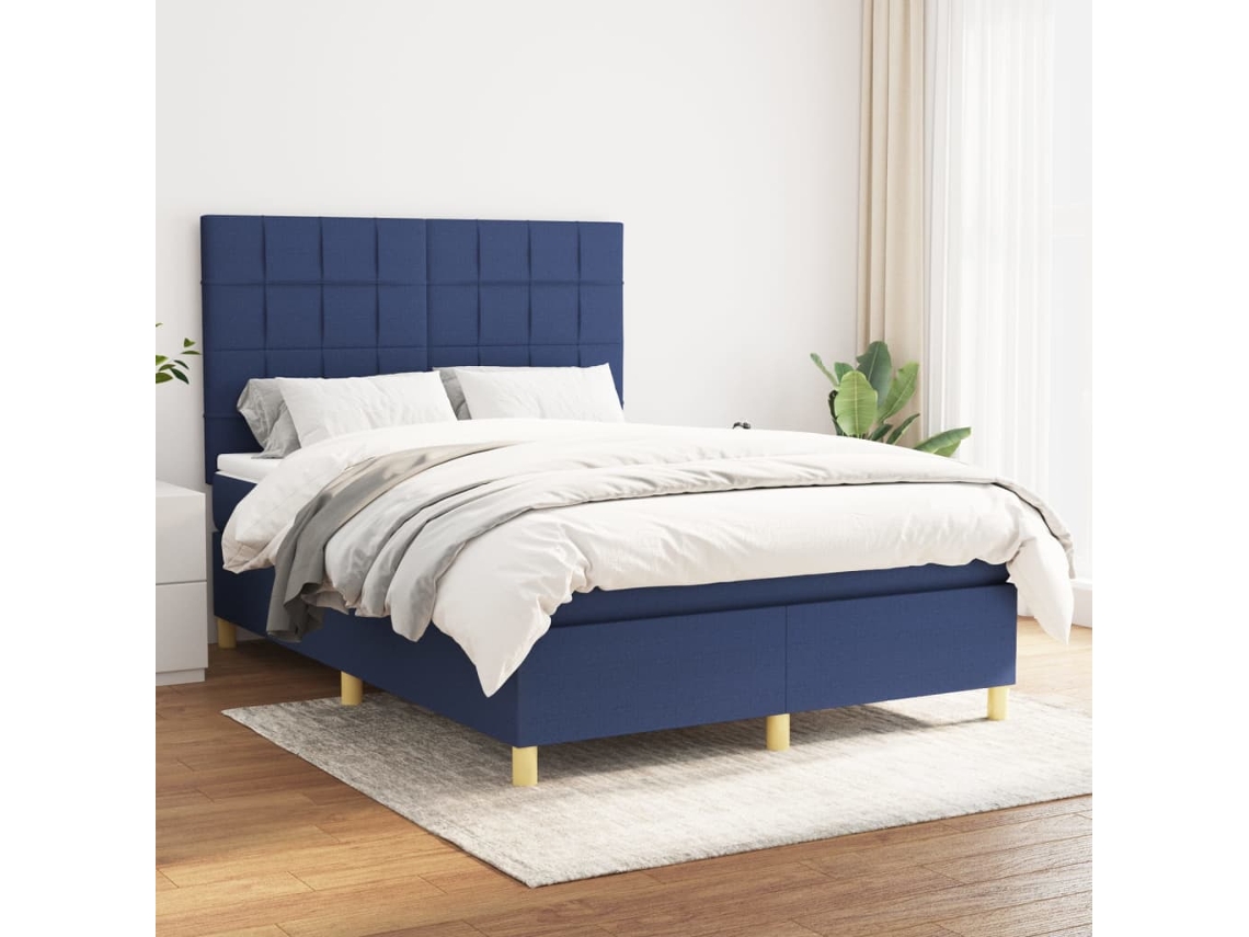 Vidaxl Cama Com Molas/colchão 140x190 Cm Tecido Azul