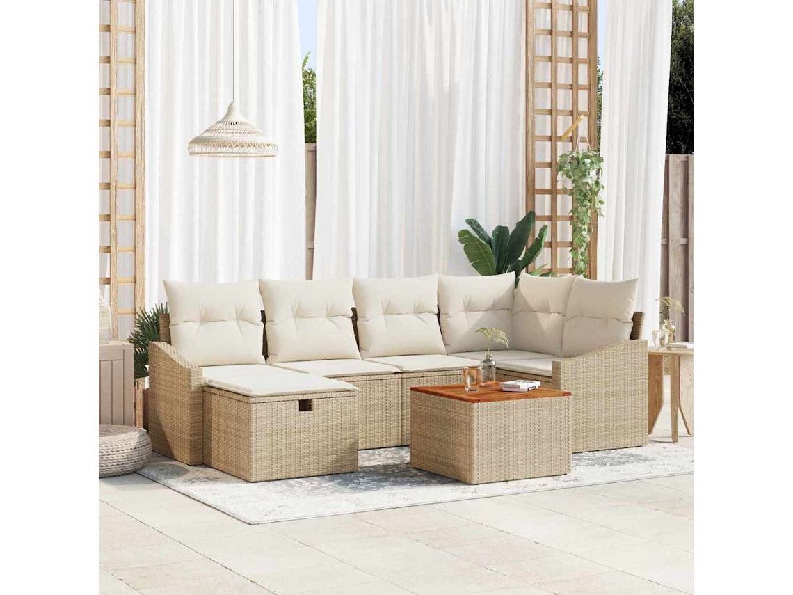 Vidaxl Conjunto De Sofá De Jardim 7 Pcs Bege Rattan Sintético