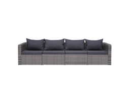 4 Pcs Conjunto Sofás De Jardim | Sofá Para Exterior C/ Almofadões Vime Pe Cinzento Wsd451689 Lovely Home
