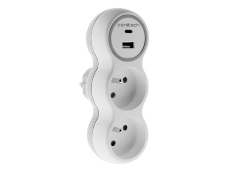 Biplite 16a E Dois Carregadores Usb Ac Zenitech Branco E Cinza