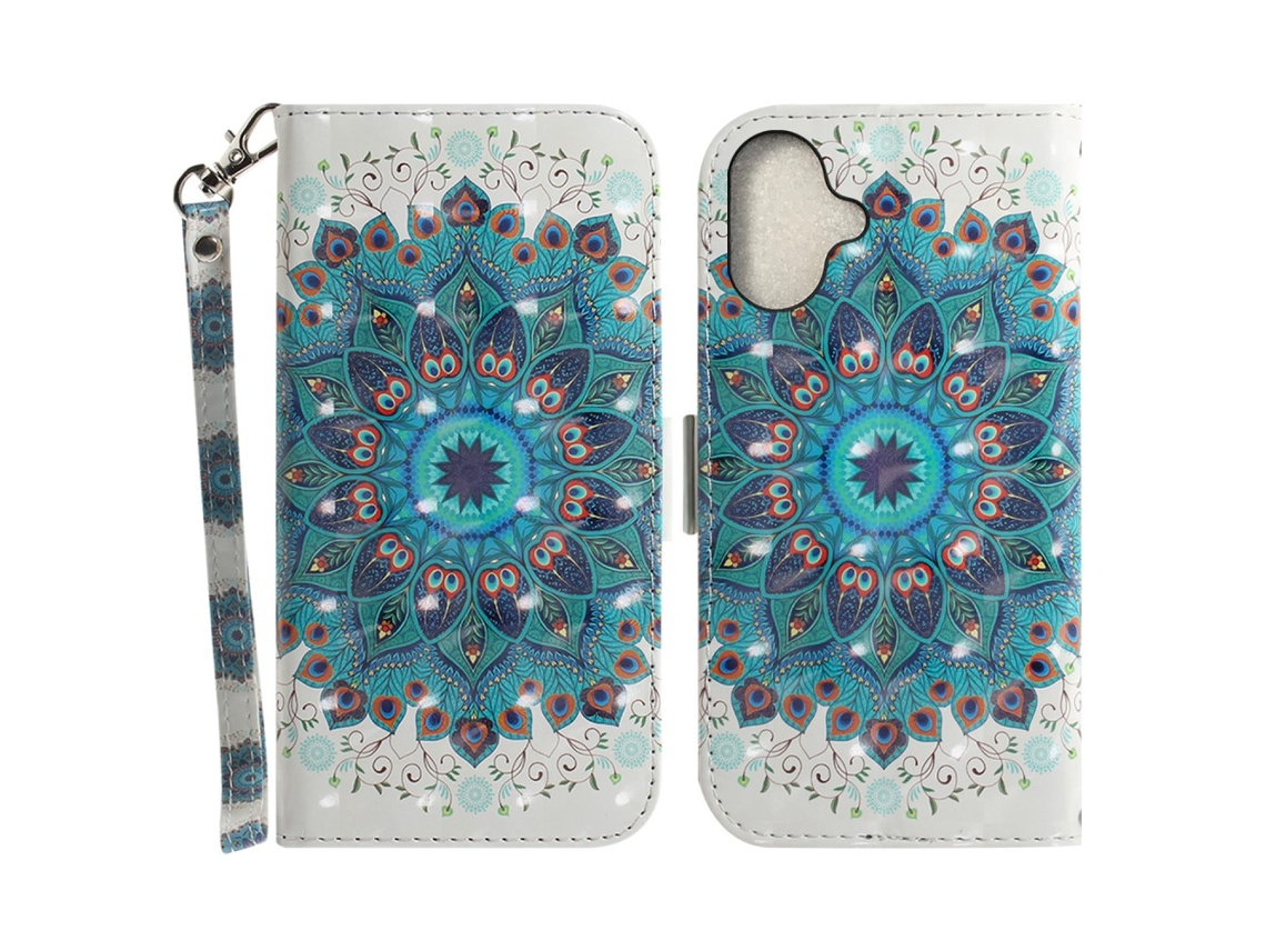 Capa Em Couro Pu Para Apple Iphone 16 - Coroa De Pavão
