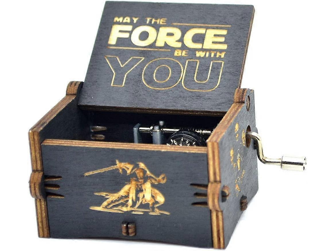 Caixa de Música em Madeira Star Wars com Manivela, Entalhada à Mão, Mecanismo 18 Notas, Antiga Manivela para Crianças AQUAFORGE