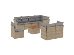 Conjunto de 9 Sofás para Jardim com Almofadões Vime Pe Bege MAISON EXCLUSIVE (90x200 cm)