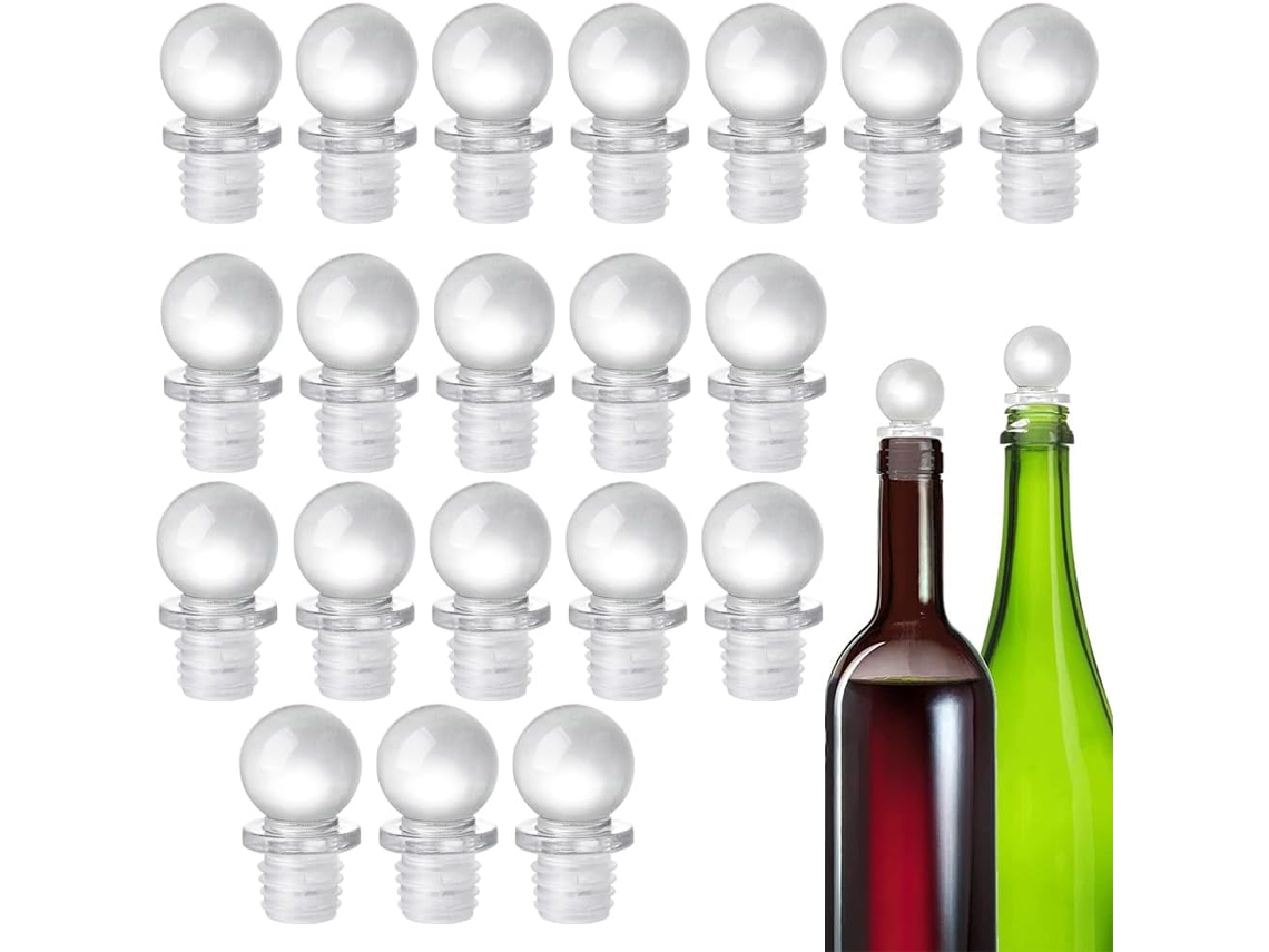 Pacote com 20 copos dispensadores de vidro e plástico com design estético e leve.