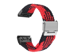 Bracelete entrançada Solo loop ajustável para Garmin MARQ Commander Vermelho e Preto